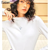 Women Bottoming T-shirt 2022 Winter Long Sleeve Half Turtleneck Tees Embroidery Multicolor Warm Basic All Match