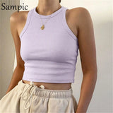 Khaki White Ribbed Casual Knitted Women Crop Tops Sleeveless Black Summer Sexy O Neck Basic Vest Skinny Tank