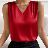 Women's Satin Suit, Sleeved Commuter Vest, Bottomed Top-Outfit