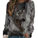 Ladies 3D Cartoon Cat Print T Shirt Women O-Neck Long Sleeve Casual Loose Clothing Tee Female Tops 5XL