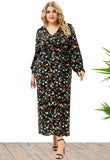 Plus Size Print V Neck Long Sleeve Slit Long