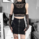 Dark Wind Netting Skull Lace Vest Two-Piece Set Spring Ins Sexy Inner Suit-Outfit