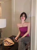 New Sexy Hottie Wearing Short Chic Thin Elastic Bra Inside The Coat Without A Shoulder Strap Vest