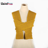 Puss Sexy Knitting Tank Top Women Irregular Cross Bandage Strap Elastic Corset Vest Summer Hipster Casual Trend