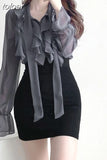 Temperament Skirt Suit Fashion 2 Piece Set for Women Thin Bandage Bow Shirt Bodycon Mini Skirts Outfits Fashion Korean