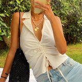 Fashion Blouse Summer Off Shoulder T Shirt Women V Neck Crop Tops Sexy Casual Chic Y2K Black Tank Tops Skinny