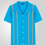 Men's New Sleeves Summer Striped Knits Suit Collar Short-Sleeved Business POLO Shirt