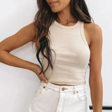Tank Top Women White 2020 Summer Casual Fitness Short Vest Candy Colors Knitted Off Shoulder Sexy Crop Top