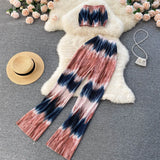 Women Zebra Summer Fashion Korean Set Sexy Off Shoulder Strapless Short Tops+High Waist Gradient Long Pants Two Piece Suits