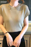 Ice Silk Shirt Knitwear Women's 2023 Summer Office T-Shirt Versatile Solid Top for Clothing Elegant Outwear