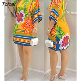 Summer Women's Mini Tropical Print Half Sleeve Casual Dress Round Neck