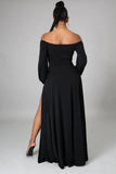 Off Shoulder Cut Out Slit Long Maxi