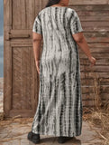 Printed Casual V-neck Short Sleeves Snake Skin Maxi Plus Size Shirt