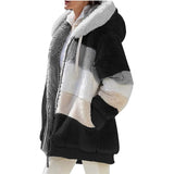 Warm Hooded Jacket Winter Zipper Casual Patchwork Loose Coat Fashion Faux Fur Parka Fleece Drawstring Plus Size
