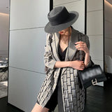 Casual Plaid Blazer For Women Notched Long Sleeve Korean Ruched Loose Blazers Female Fashion New Clothing