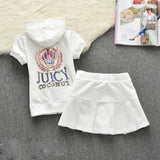 Set Hooded Zipper Top And Skirts Women Sweet Style Short Sleeve Femmel Two Piece Set S-XL Pink Color Cute