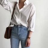 Office Ladies White Shirts Blouses Women Spring Turn-down Collar Single-breasted Long Sleeve Shirts Female Tops