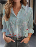 Autumn Fashion Loose Print Shirt Blouse Women's Casual Button Long Sleeve Shirts For Women 2024 White Plus Size Tops-Outfit