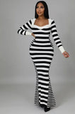Sexy Stripes Square Neck Long Sleeve Mermaid
