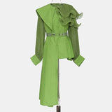 Elegant Asymmetrical Women Dress Irreguar Collar Lantern Long Sleeve High Waist With Sashes Ruffles Dresses