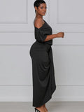 Sexy Sloping Shoulder Short Sleeve Irregular Long