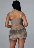 Sexy Zipper Straps Crop Top And High Waist Matching Shorts Two Piece