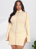 Plus Size High Collar Long Sleeve Bodycon