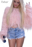 Neon Fringe Female Crop Oversized Sweater Knitted Pullover Fashion Clothes Women Winter Tops Tassel Jumper