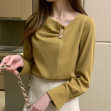 Long Sleeve V-neck Chiffon Blouse Shirt Tops Blouse Women Blusas Mujer De Moda 2021 Tops Women Blouses Shirts Blusa
