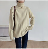 Turtle Neck Basic Cashmere Sweater Women Elegant Thick Warm Female Knitted Pullovers Loose Casual Knitwear