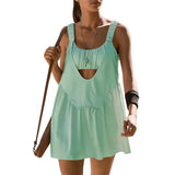 Women Tennis Dress Summer Casual Solid Color Sleeveless Open Back Athletic Mini Dresses with Pockets Sports Workout Golf Dress 703-0-Outfit