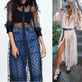 Autumn Women Mesh Sheer Maxi Dress See-through Party Club wear Dot Lovely Office Ladies Dress New-Outfit
