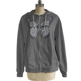 Y2K Fashion Oversized Butterfly Graphic Rhinestone Zip Up Hoodies E-girl 90s Streetwear Diamond Grey Long Jacket Autumn