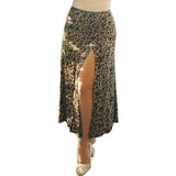 Elegant Split Long Skirts Vintage Leopard Floral Print High Waist A Line Skirts Office Lady Casual Bodycon Midi