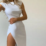 Side Slit Short Sleeve Women Mini Dress Bodycon Sexy Solid Party Summer Clothes Club Elegant Fashion Dresses