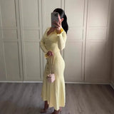 Solid Color Clasp-Buttoned Knitted Long Dress In Autumn