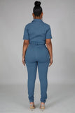 Casual Short Sleeve Denim Jeans Jumpsuit with