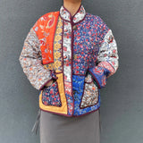 Women's Y2K Vintage Folk Floral Print Puffer Jacket Winter Warm Patchwork Quilted Coat Long Sleeve Button Up Outwear-Outfit