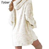 Women Long Sleeve Plush Hoodies Lady Autumn Winter Warm Solid Fluffy Hoody Flannel Pullover Pajama Loose Hooded Sweatshirts