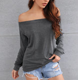 Women Top Sexy Slash Neck Off Shoulder Shirt Solid Color 2021 Summer Autumn Long Sleeve T-shirts Ladies Oversize