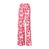 Floral Print Women 2 Piece Set Strap Camis Lace Up Cross Bandage High Waist Wide Leg Pants Elegant Party Club