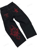 Year's New Skeleton Embroidered Jeans For Men's Casual Street Style Korean Version Of The Trend Is Loose-Outfit