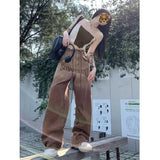 Vintage Jeans High Waisted Brown Y2k Fashion Printing Raw Edge Trouser For Womens Summer Korean Style Denim Long