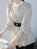 Toloer 2025 New French Design Sense Commuting Temperament In The Long Black And White Stripe Waist Shirt