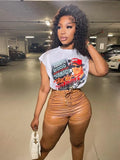 Summer Streetwear Skinny Pu Leather Shorts Women 2022 High Waist Ruched Shorts Female Bandage Pink Black Trousers