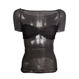 Spring And Summer Explosion Women's Dress A Word Collar Perspective Short-Sleeved T-Shirt