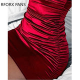 Women Solid Spaghetti Rhinestone Straps Folds Bodycon Sexy Mini Party Red Dress-Outfit