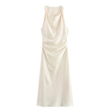 Autumn Silk Hymn Feeling Sleeveless Fan Flute Dress Round Neck Fashion Party