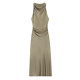 New Spring Style Silk Satin Slim Flute Dress 2124305-Outfit