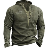 Tops Men Splice V Neck Casual Loose Regular Thick Top Full Sleeve Button Sweatshirt Simple Autumn Winter 2024-Outfit